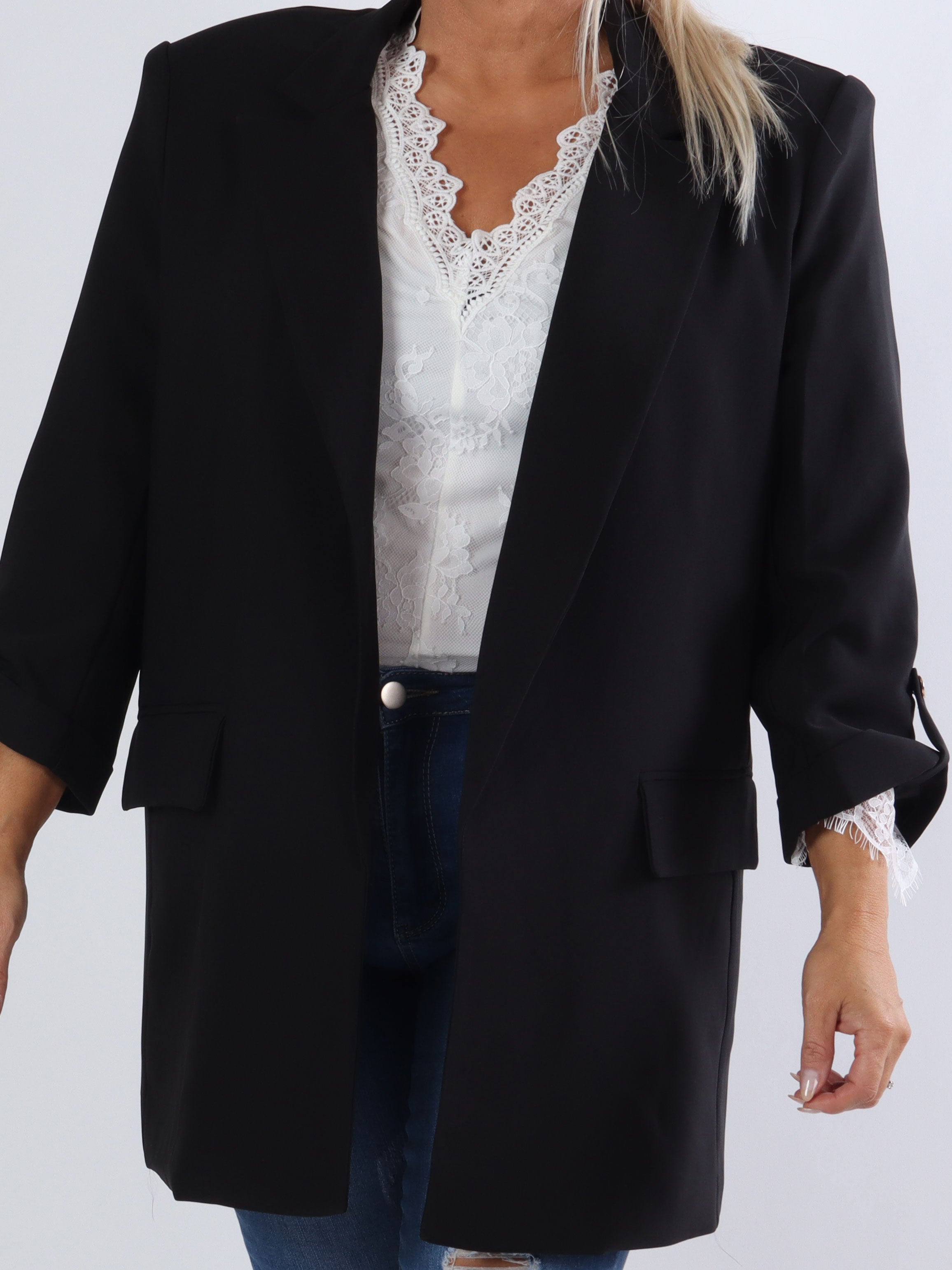 Mindy - Enfärgad blazer med 3/4 ärmar - Black